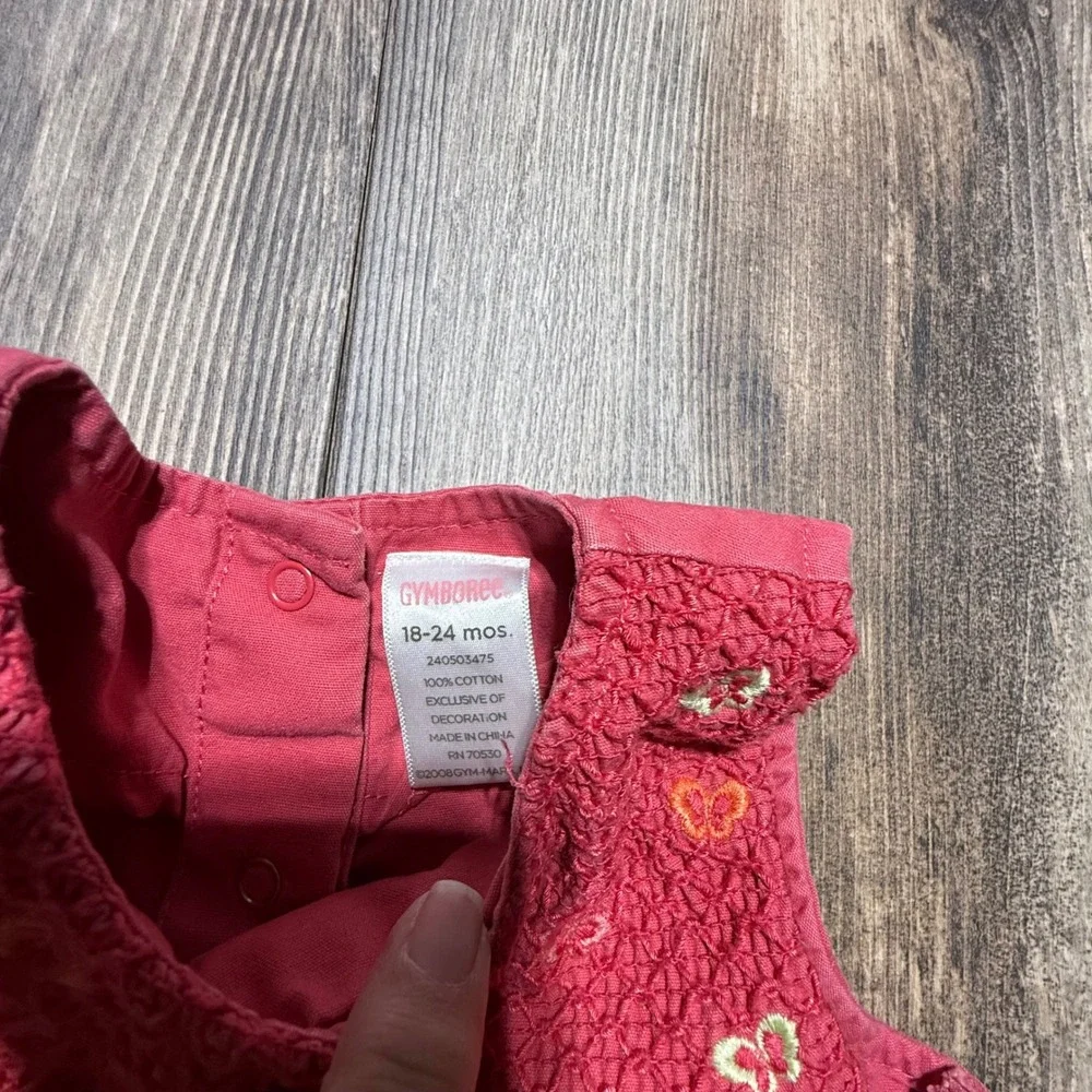 Y2K Gymboree Smocked Jumpsuit Pink Cotton Butterfly Whimsical